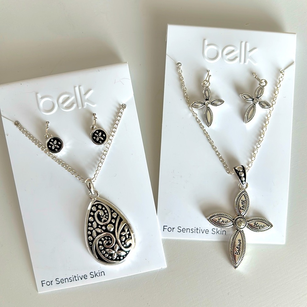 🤍 Belk 2 set of silver necklaces and earrings NWT 🤍